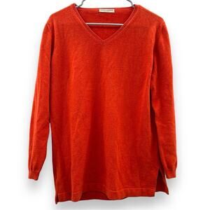 Manrico Cashmere Orange Long Sleeve‎ V Neck Pullover Sweater Size 42